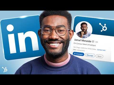 A professional headshot with a well-designed LinkedIn profile overlay