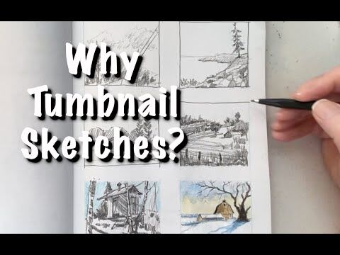 A collection of hand-drawn thumbnail sketches for video ideas, showing early design concepts
