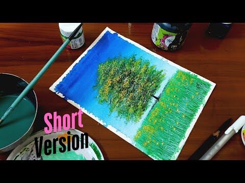 Easy Beautiful Tree Landscape Acrylic Painting short tutorial for Beginners