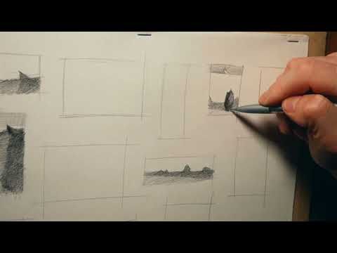 Examples of various landscape-oriented thumbnail sketches with different layouts and visual concepts