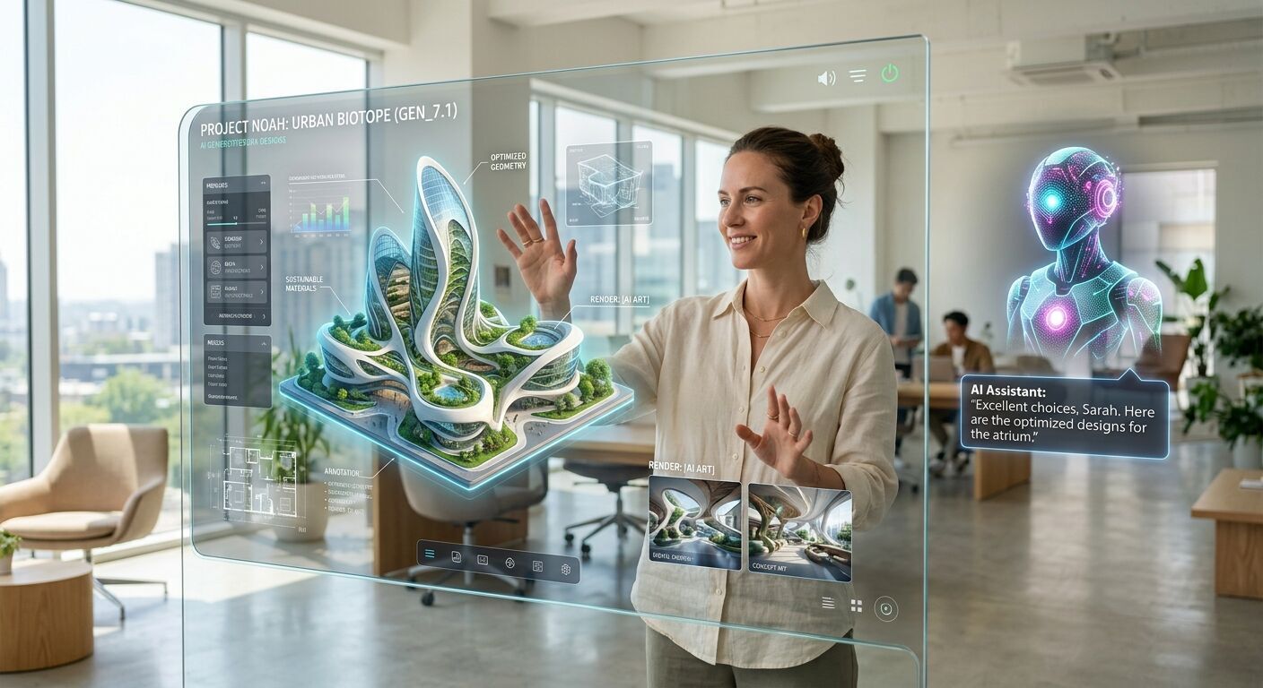 A person interacting seamlessly with a digital assistant on a transparent screen